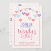 Verjaardagsfeestje hart ballonnen Cute uitnodiging (Voorkant / Achterkant)