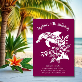 Verjaardagsfeestje-Hawaï dolfijn tropische bloemen Kaart