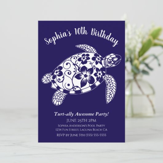 Verjaardagsfeestje-Hawaiaanse Schildpad Kaart (Staand voorkant)