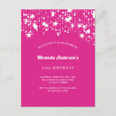 Verjaardagsfeestje heet roze witte sterren meisje uitnodiging briefkaart (Voorkant)