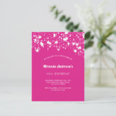 Verjaardagsfeestje heet roze witte sterren meisje uitnodiging briefkaart (Staand voorkant)
