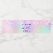 Verjaardagsfeestje holorografisch roze paarse waterfles etiket (Enkel label)