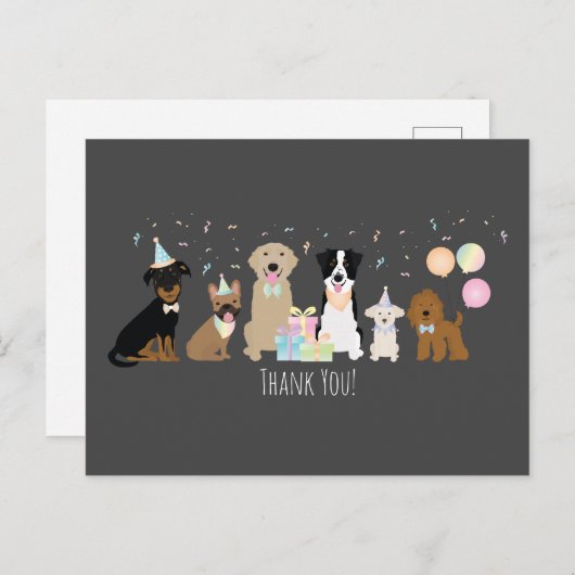 Verjaardagsfeestje honden bedankt briefkaart (Voorkant / Achterkant)