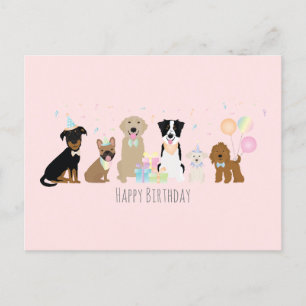 Verjaardagsfeestje Honden Roze Briefkaart