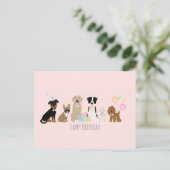 Verjaardagsfeestje Honden Roze Briefkaart (Staand voorkant)