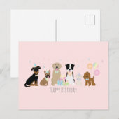 Verjaardagsfeestje Honden Roze Briefkaart (Voorkant / Achterkant)