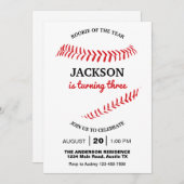 Verjaardagsfeestje honkbal kaart (Voorkant / Achterkant)