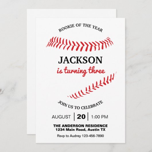 Verjaardagsfeestje honkbal kaart (Voorkant / Achterkant)