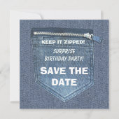 Verjaardagsfeestje Houd het Zipped Denim Save The Date (Voorkant)