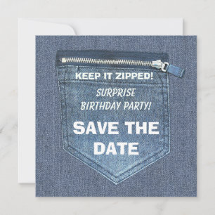 Verjaardagsfeestje Houd het Zipped Denim Save The Date