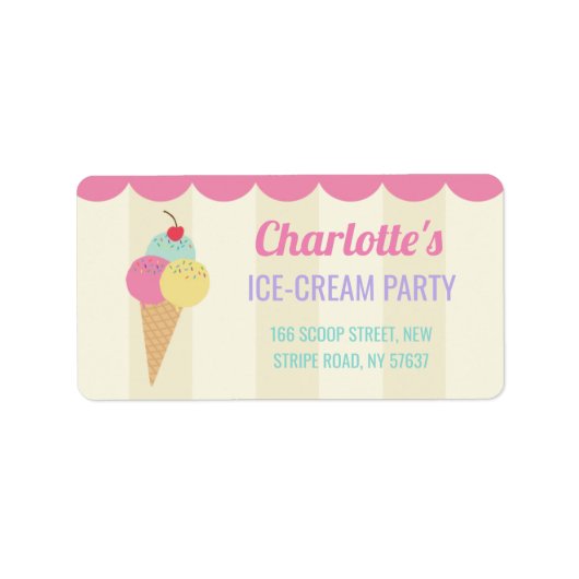 Verjaardagsfeestje Ice-Cream Parlor Adresetiketten Etiket (Voorkant)