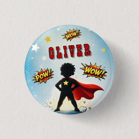 Verjaardagsfeestje in Comic Stijl Superhelden Jong Ronde Button 3,2 Cm (Voorkant)