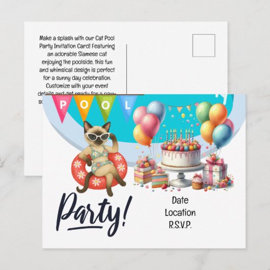 Verjaardagsfeestje in de kattenzwembad voor kattel briefkaart (Voorkant / Achterkant)