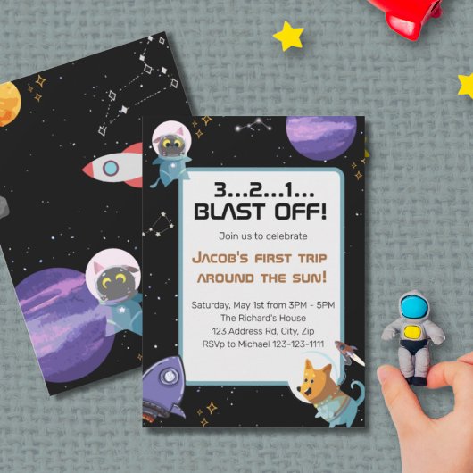 Verjaardagsfeestje in de ruimte, 1e verjaardag kaart