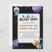 Verjaardagsfeestje in de ruimte, 1e verjaardag kaart (Voorkant)