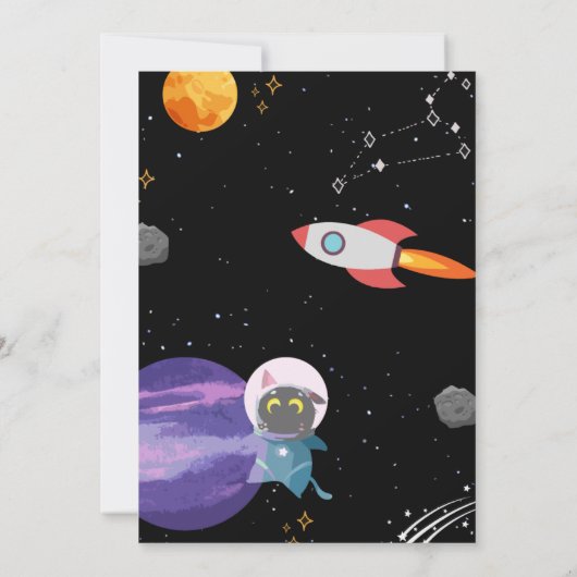 Verjaardagsfeestje in de ruimte, 1e verjaardag kaart (Achterkant)