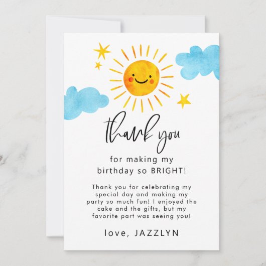 Verjaardagsfeestje in de zonneschijn bedankkaart (Voorkant)