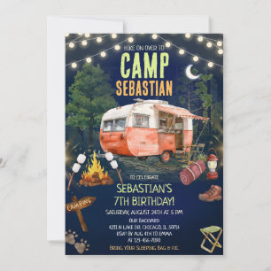 Verjaardagsfeestje in een vintage camper aanhangwa kaart