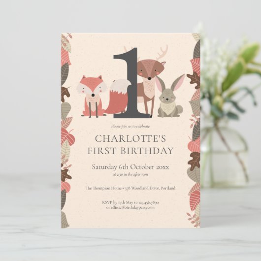 Verjaardagsfeestje in het bos kaart (Staand voorkant)