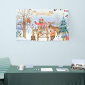 Verjaardagsfeestje in het bos winter welkom spandoek (Beurs)