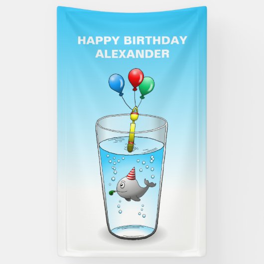 Verjaardagsfeestje in het zwembad spandoek (Verticaal)