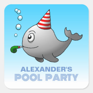 Verjaardagsfeestje in het zwembad vierkante sticker