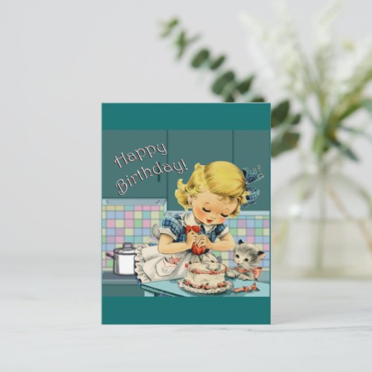 Verjaardagsfeestje in vintage stijl   briefkaart (Staand voorkant)