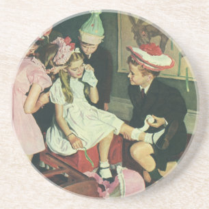 Verjaardagsfeestje in vintage stijl, Speld de staa Zandsteen Onderzetter