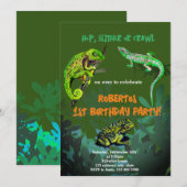 Verjaardagsfeestje jongen kameleon, hagedis, kikke kaart (Voorkant / Achterkant)