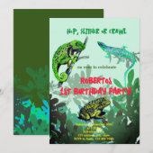 Verjaardagsfeestje jongen kameleon, hagedis, kikke kaart (Voorkant / Achterkant)