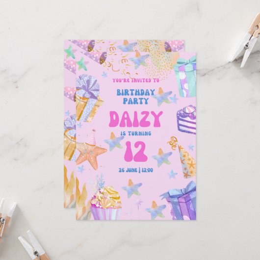 verjaardagsfeestje kaart (Voorkant / Achterkant in situ)