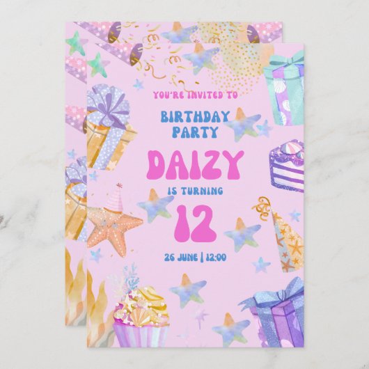 verjaardagsfeestje kaart (Voorkant / Achterkant)