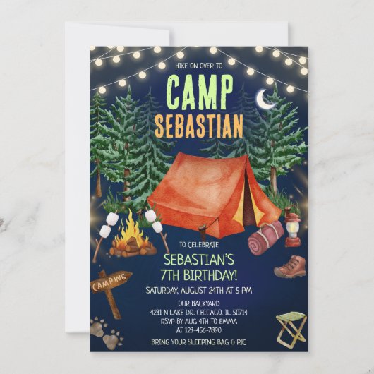 Verjaardagsfeestje kamperen kaart (Voorkant)