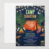 Verjaardagsfeestje kamperen kaart (Voorkant / Achterkant)