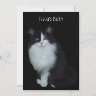 Verjaardagsfeestje kat uitnodigen op zwart kaart