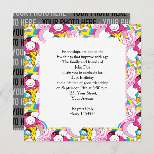 Verjaardagsfeestje Kawaii Ijs Super Schattig Kaart (Voorkant / Achterkant)