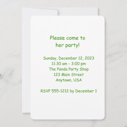 Verjaardagsfeestje Kind, Naam, Schattigee Reus Pan Kaart (Achterkant)