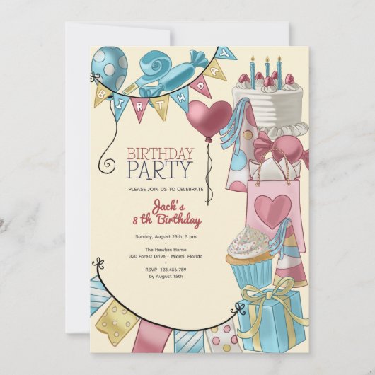 Verjaardagsfeestje kinder kaart (Voorkant)