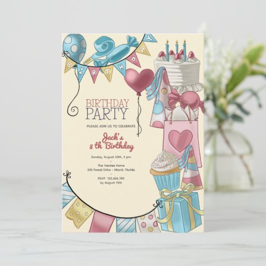 Verjaardagsfeestje kinder kaart (Staand voorkant)