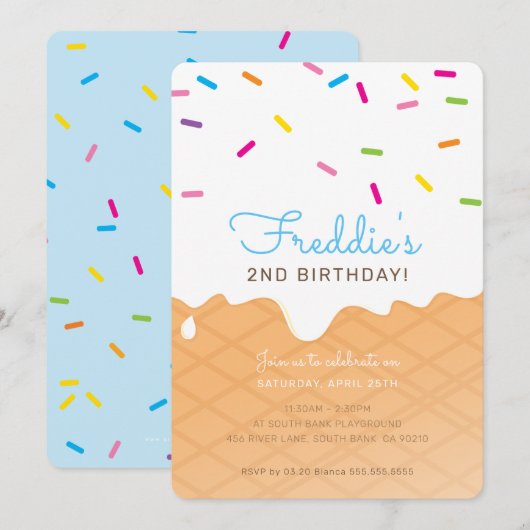 VERJAARDAGSFEESTJE KINDEREN ijshoorntje blauwe spi Kaart (Voorkant / Achterkant)