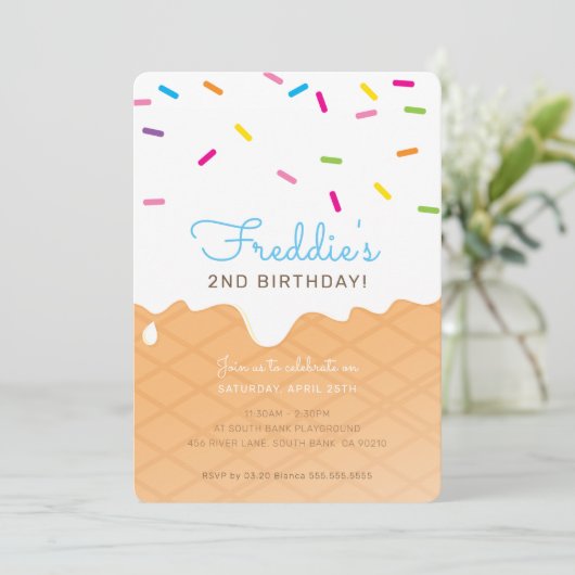 VERJAARDAGSFEESTJE KINDEREN ijshoorntje blauwe spi Kaart (Staand voorkant)