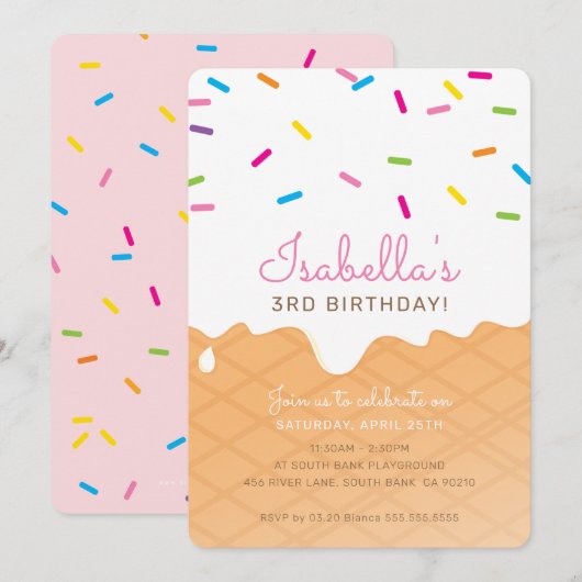 VERJAARDAGSFEESTJE KINDEREN ijshoorntje roze spikk Kaart (Voorkant / Achterkant)