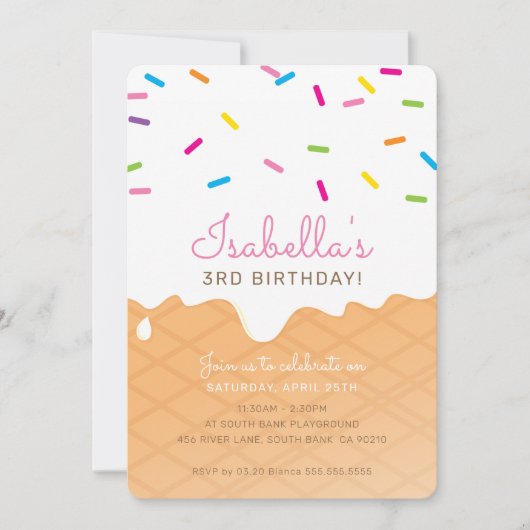 VERJAARDAGSFEESTJE KINDEREN ijshoorntje roze spikk Kaart (Voorkant)