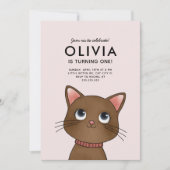 Verjaardagsfeestje kleine kat kaart (Voorkant)