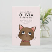 Verjaardagsfeestje kleine kat kaart (Staand voorkant)