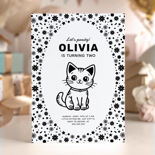 Verjaardagsfeestje kleine kat kaart