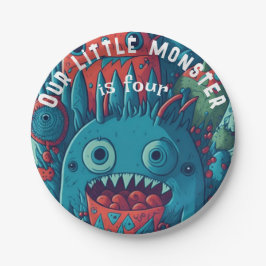 Verjaardagsfeestje kleine monsters blauw rood papieren bordje