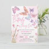 Verjaardagsfeestje Kleine Vlinder Weide Bloemen Kaart (Staand voorkant)