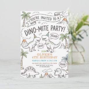 Verjaardagsfeestje Kleur Me Dinosaur Kaart