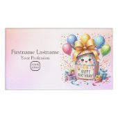 Verjaardagsfeestje Kleurrijke Ballonnen Gift Roze Naambadge (Voorkant)